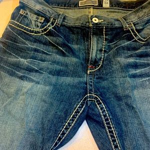 INC boot-cut 36x34 designer jeans. White stitching